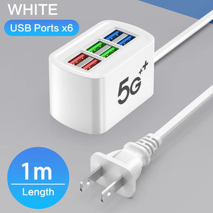 6 in 1 USB Fast Charger Power Strip 1m Cord Desktop Charging