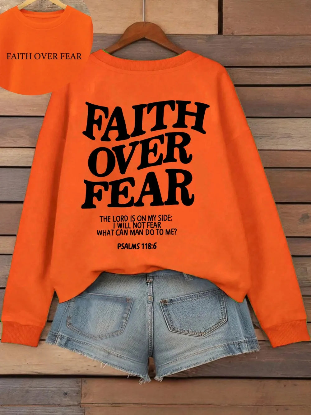 Casual Hoodies Faith Over Fear Letter Printing Sweatshirts Pocket Pullovers
