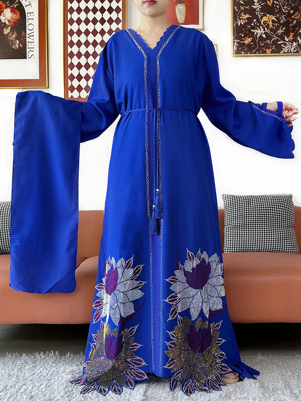 Muslim Chiffon Diamond Long Sleeve African Abaya
