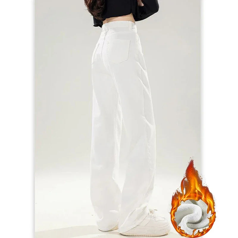 Fleece Thermal High Waist Straight Leg Jeans