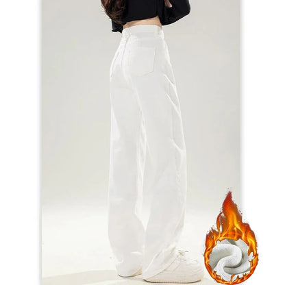 Fleece Thermal High Waist Straight Leg Jeans