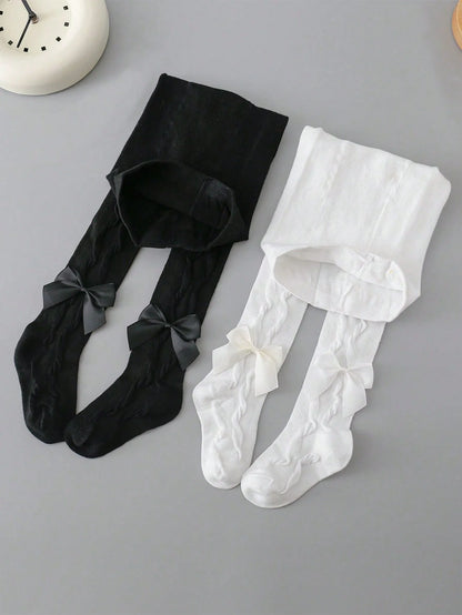 Pantyhose Threaded Bowknots Soft Stretchy Cute Tights Leggings for 1-12 Years Set