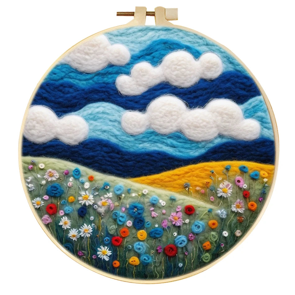 Waterfall Landscape Wool Felting Painting Frame DIY Wool Embroidery Kit