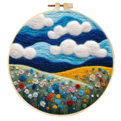 Waterfall Landscape Wool Felting Painting Frame DIY Wool Embroidery Kit