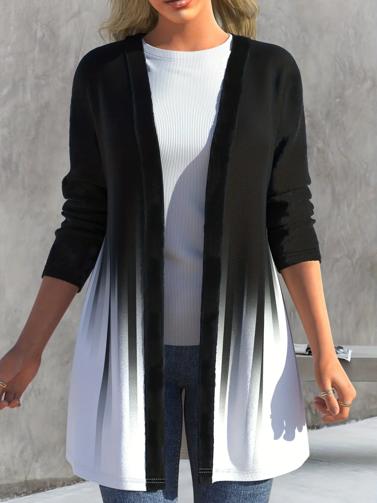 Plus Size Ombre Print Open Front Cardigan Coats