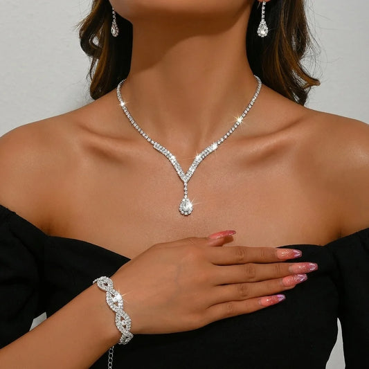 Geometric Rhinestone Crystal Necklace Choker Jewelry Set