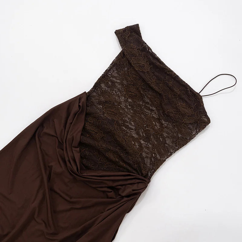 Vestido largo sexy de encaje con un solo hombro