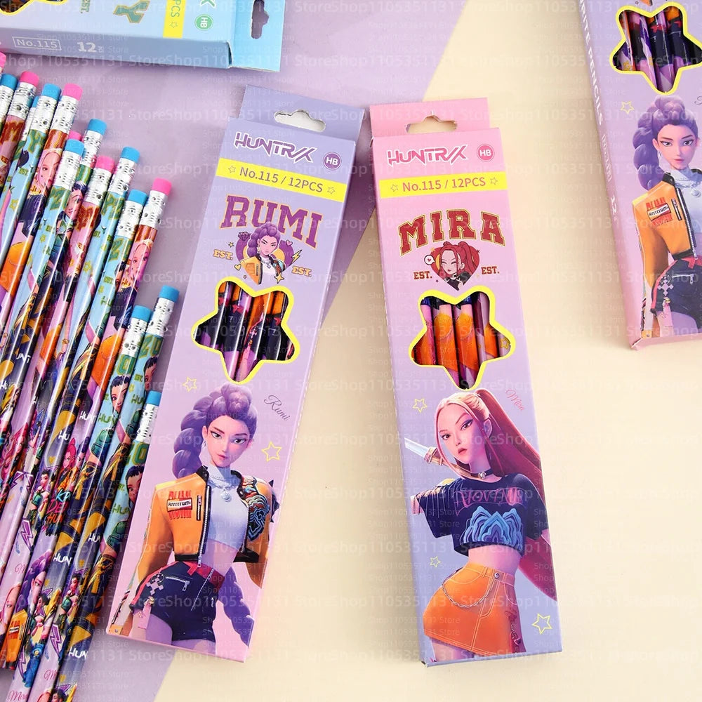 12Pcs/Box HB 2B Colored Pencils Smooth Writing Cute Anime Stationery
