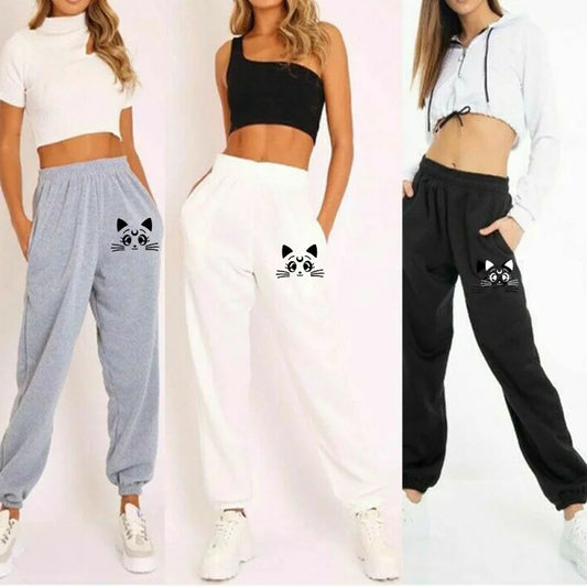 Cat Printed Sport Loose Fit Joggers Pants