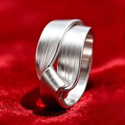 Brushed Silver Interlocking Wrap Minimalist Twisted Overlap Band Ring