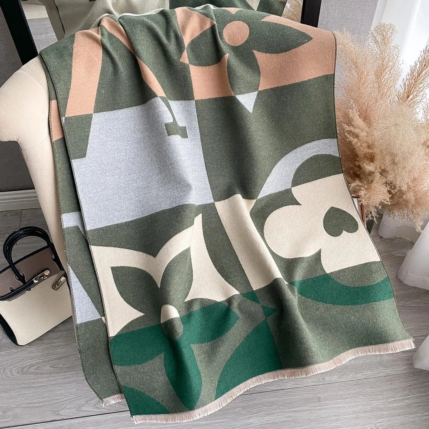 Bufandas de cachemir suave con estampado de caballos a cuadros