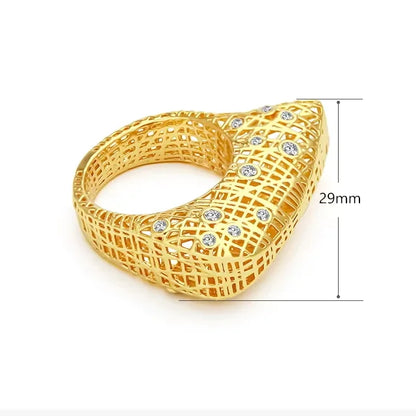 Unique Hollow Design Zircon Inlay Brass Plated 18k Gold & White Gold Rings