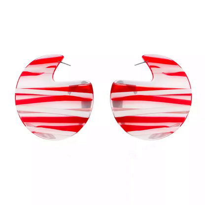 Red Striped Large Circular Acrylic Hoop Geometric Acetate Stud Earring Earrings