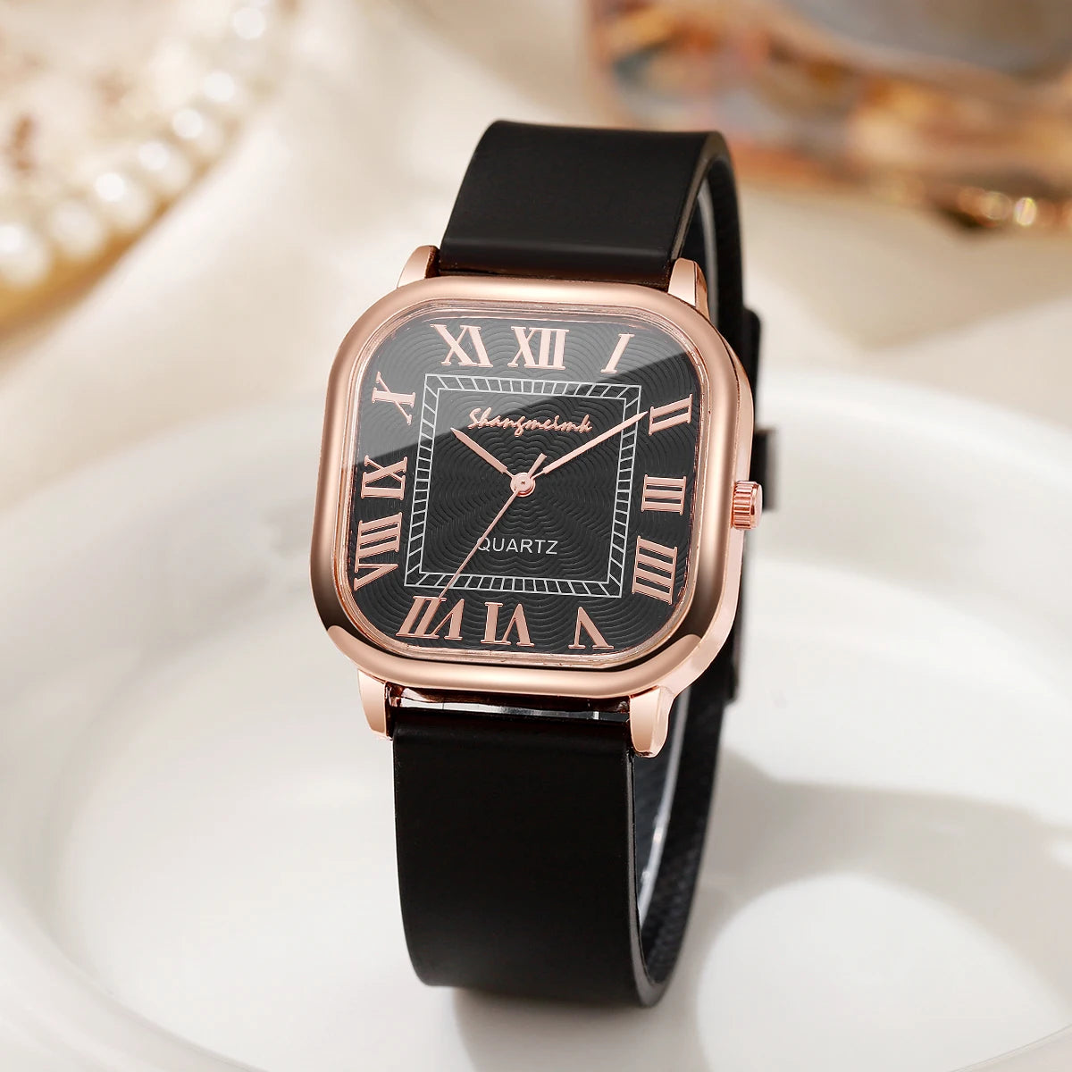 Square Silicone Roma Dial Quartz Wristwatch