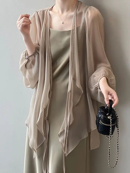 Loose Long Sleeve Open Stitch Korean Chiffon blouse