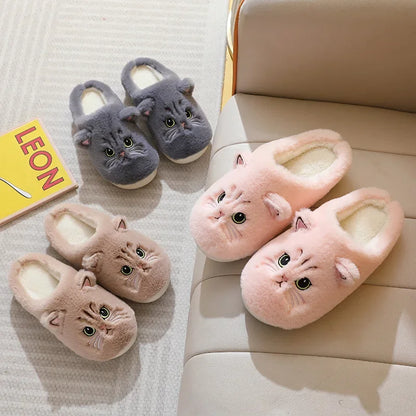 Winter Home Cute Cartoon Cat Warm Plush Slides Indoor Slipper