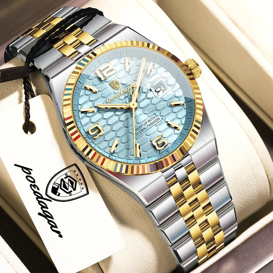 Quartz Stainless Steel Date Elegant Luminous Waterproof Watch