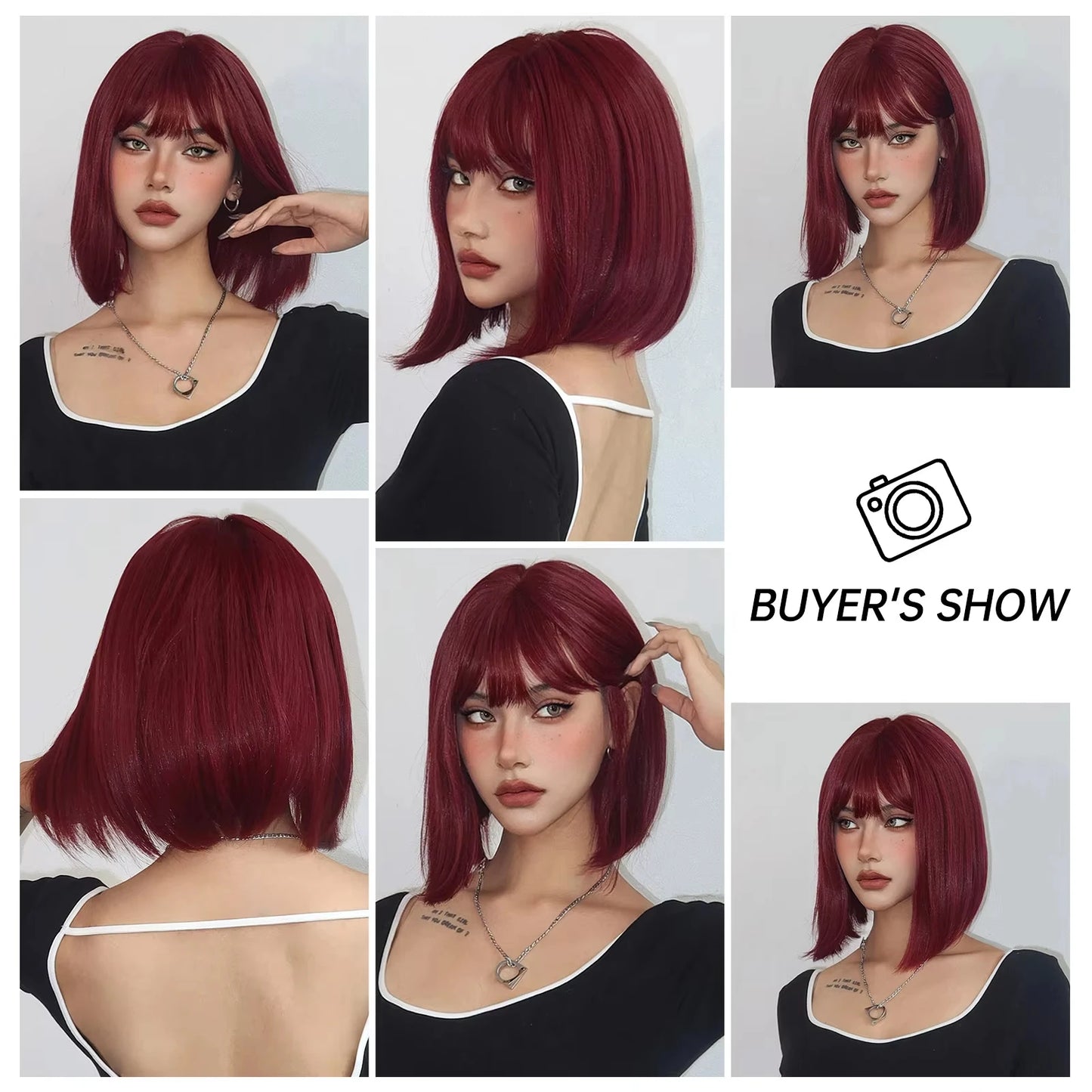 Short Bob Burgundy Straight Synthetic Wig
