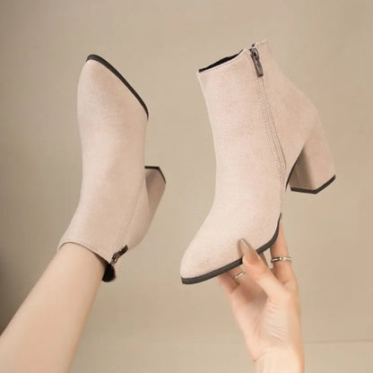 DANA Square Heel Suede High Heels Boots