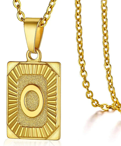 Initial Pendant Stainless Steel Letter Square Necklace