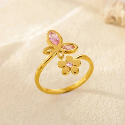 Elegant Zircon Flower Butterfly Rings