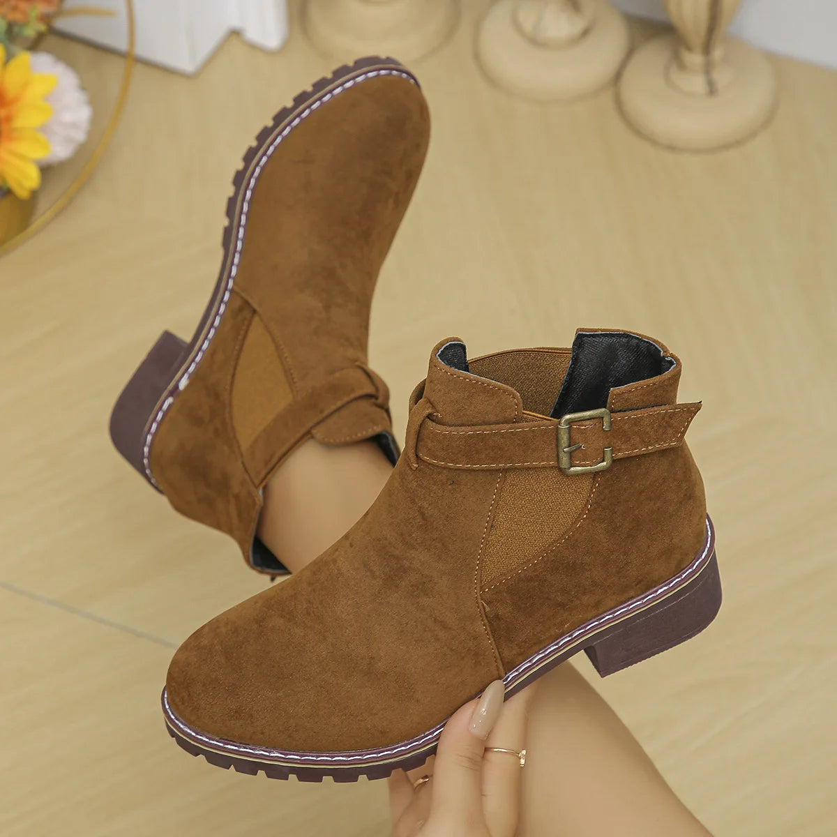 High Quality Belt Buckle Plus Size Modern Round Toe Naked Boots