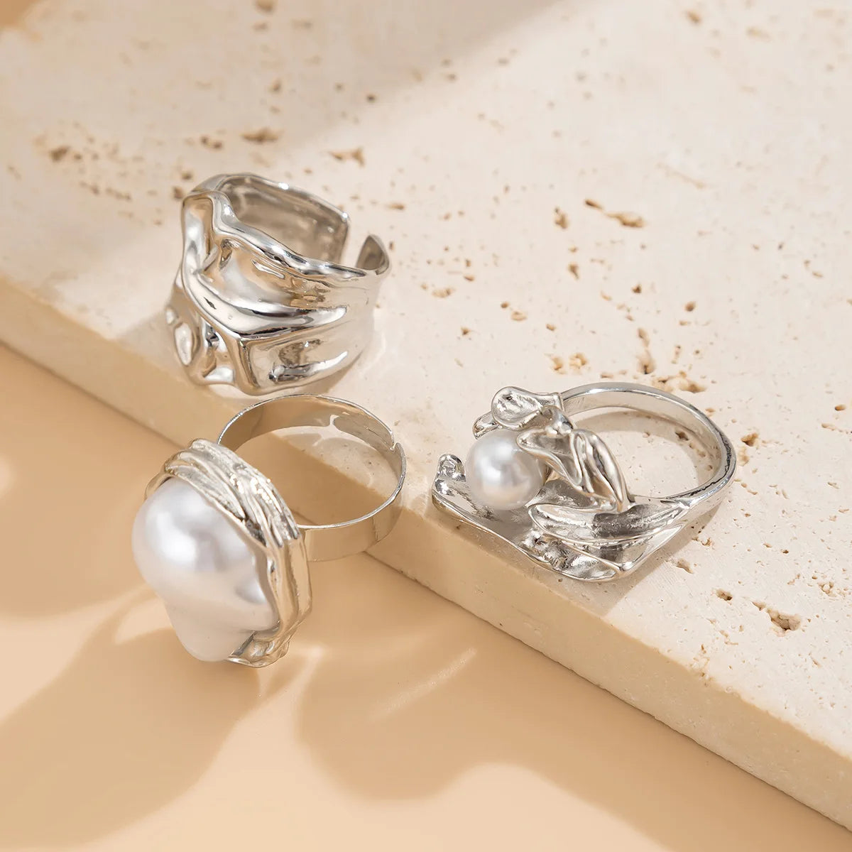 DANA 3Pcs Pearl Open Rings