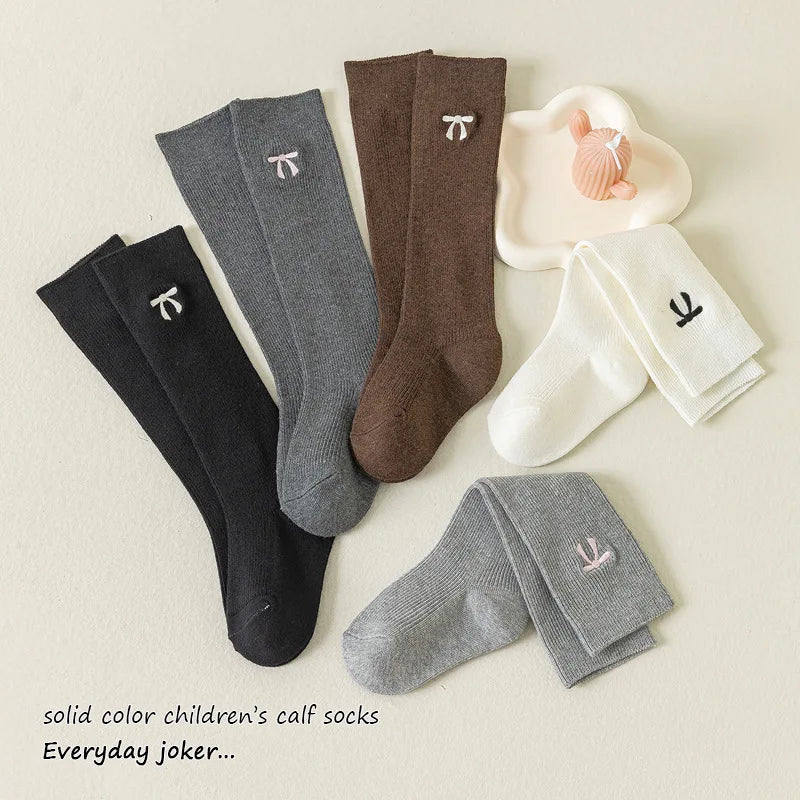 Autumn Winter Sweet Bow Knee High Socks Cotton Long Tube Stockings 3-12Y