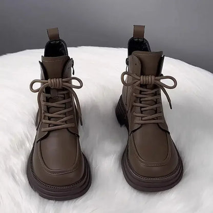 Plush Platform Warm Short Flat Bottom Lace Up Ankle Boots