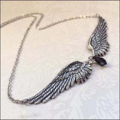 Angel Wings Feather Black Beads Pendant Choker Necklace