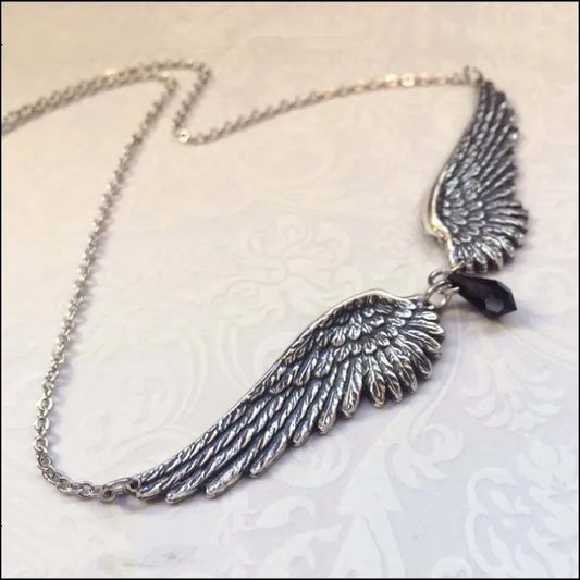 Angel Wings Feather Black Beads Pendant Choker Necklace