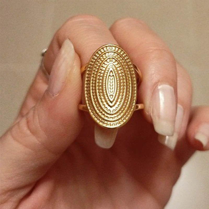 Vintage Punk Elliptical Broad Surface Adjustable Opening Stainless Steel Ring