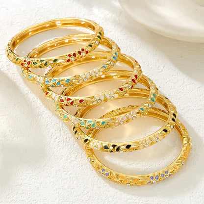 Enamel Dropped Glaze Flower Diamond Metal Bracelet