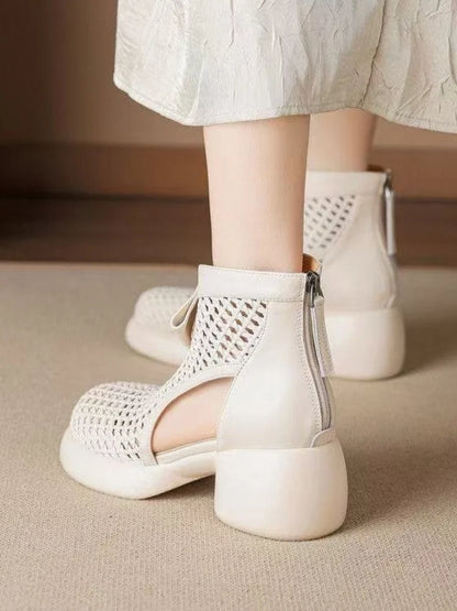 Chunky Heel Soft Leather Roman Sandals Casual Shoes