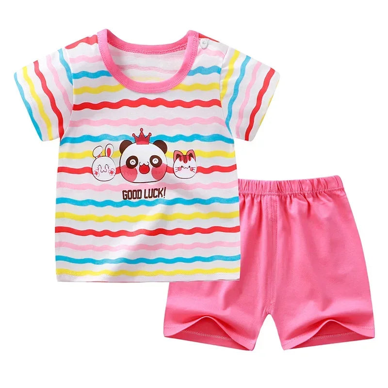 Baby Girl Summer Giraffe Cartoon Set