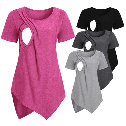 Maternity Pregnant Breastfeeding T-shirt Short Sleeve
