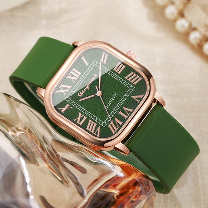 Square Silicone Roma Dial Quartz Wristwatch