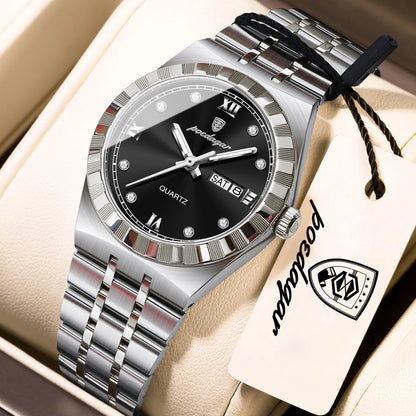Luminous Waterproof Week Date Stainless Steel Quartz Watches