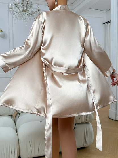 Silk Tie-Waist Short Robe L