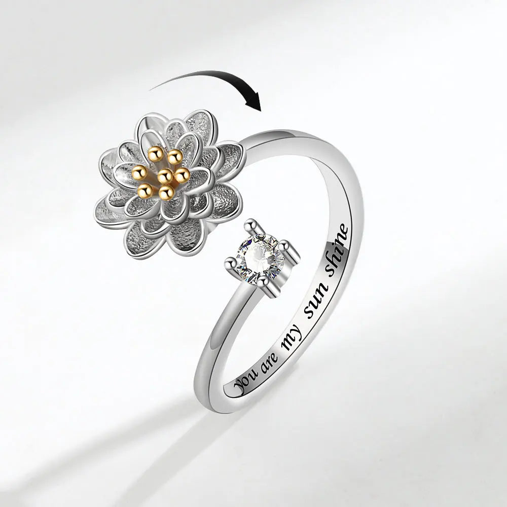 DANA 925 Silver Sunflower Diamond Zircon Ring