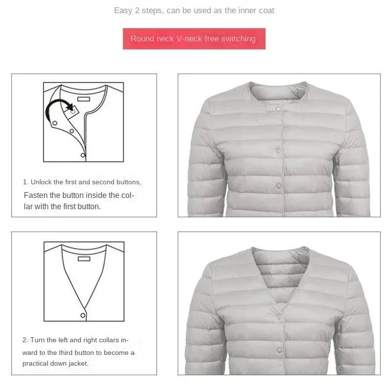 Light Down Duck Down Fall Collarless Light Quilted Puffer Coat