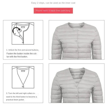 Light Down Duck Down Fall Collarless Light Quilted Puffer Coat
