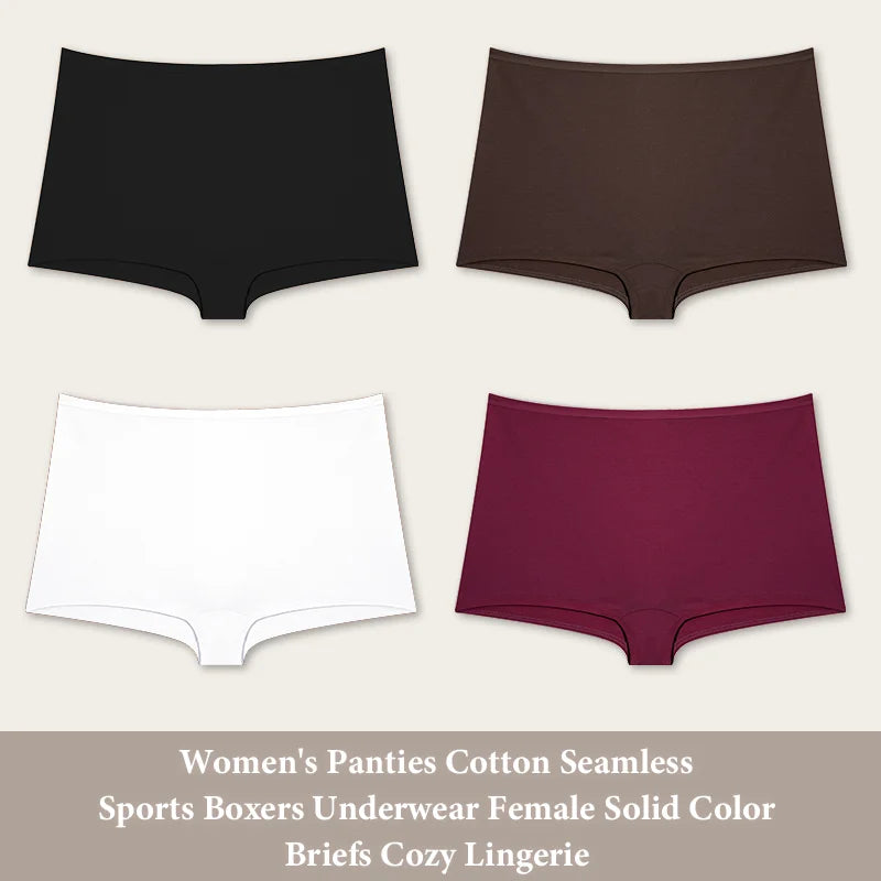 4PCS Cotton Seamless Sports Boxers Underwear  Briefs Cozy Lingerie XS-XL