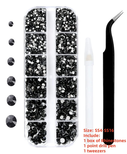12Gird 3D Glass AB Crystal Nail Art Rhinestones Kit
