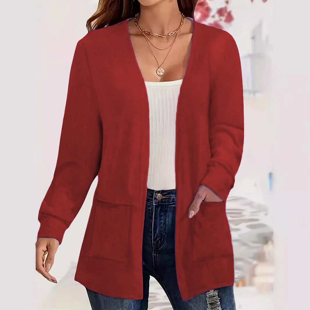 Autumn chic casual solid color pocket thin plus size jacket cardigan