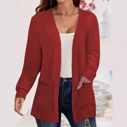 Autumn chic casual solid color pocket thin plus size jacket cardigan