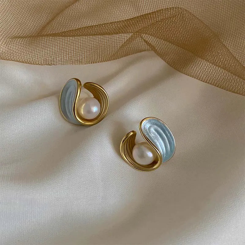 Korean Crystal Geometric Round Earrings