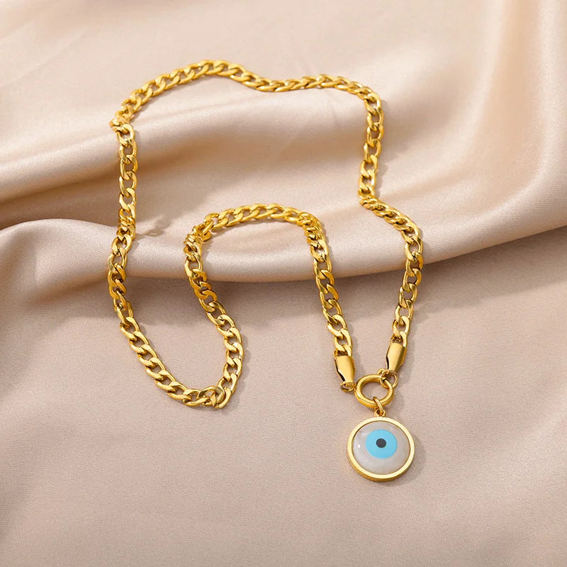 Devil's Eye Pendant Stainless Steel 18K Gold Plated Zirconia Necklace