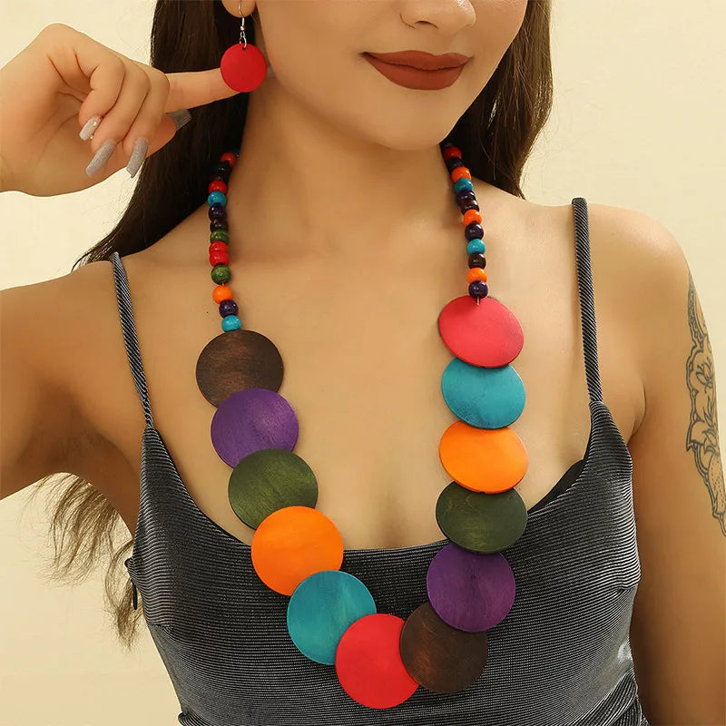 Colorful African Wooden Beads Necklace Jewelry Sets