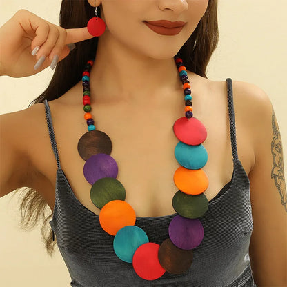 Colorful African Wooden Beads Necklace Jewelry Sets